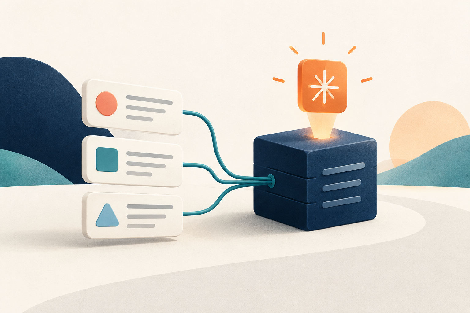 Content Marketing & AEO illustration showing people, evidence signals and decision points