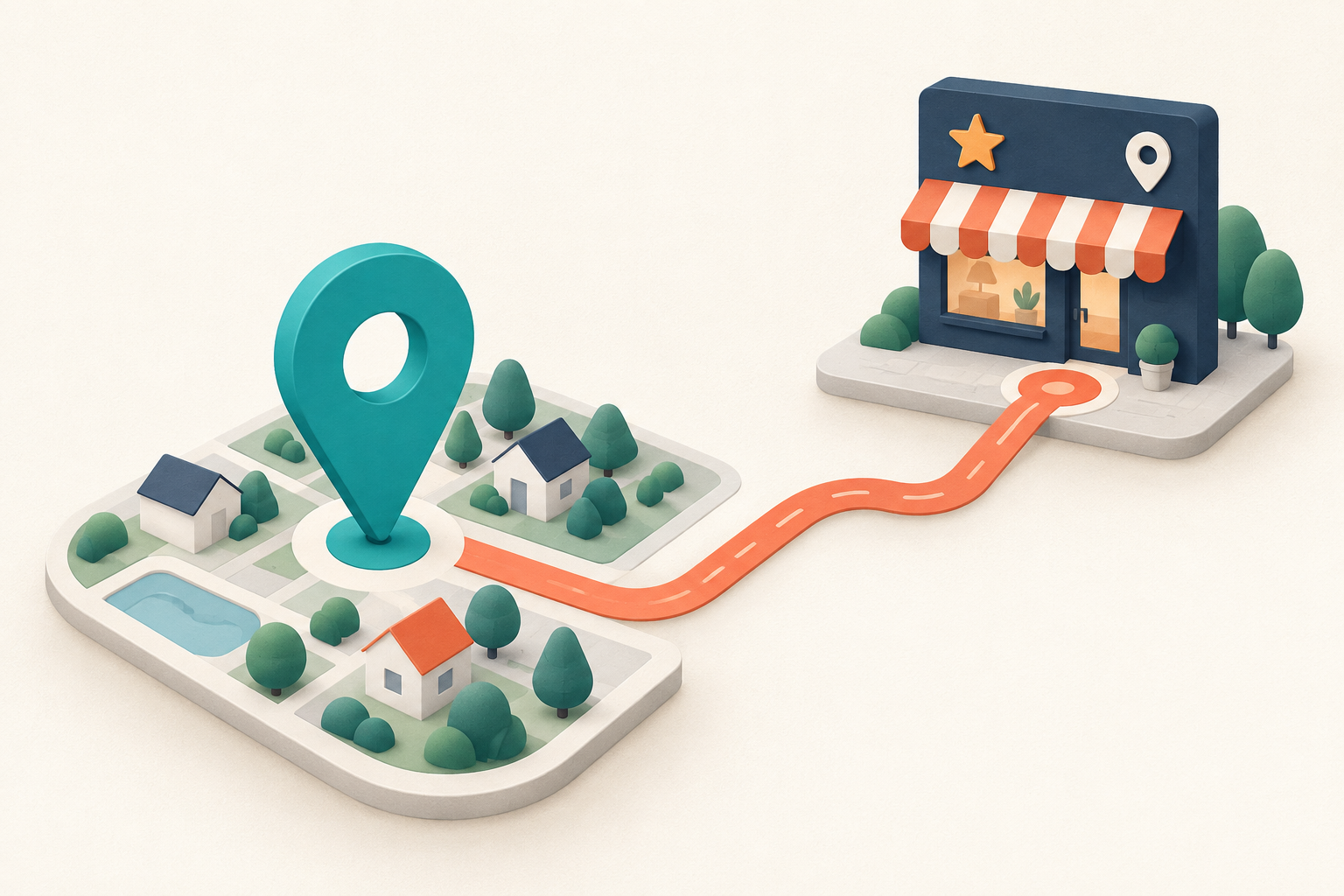Local Presence / GBP illustration showing people, evidence signals and decision points