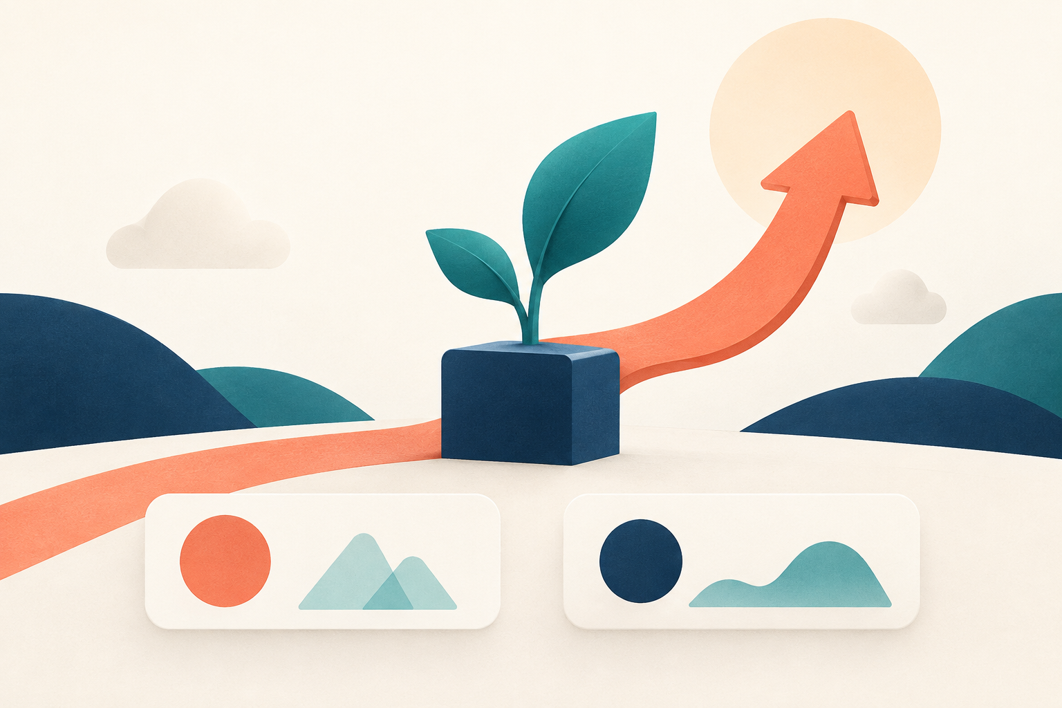 Startup SEO & Growth Foundation illustration showing people, evidence signals and decision points